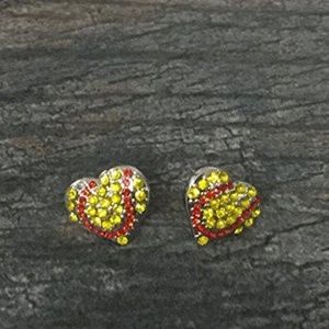 Softball Heart Rhinestone Earrings